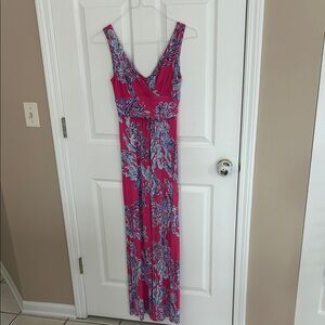 Fuchsia Floral Print Maxi Dress Lilly Pulitzer Size Small